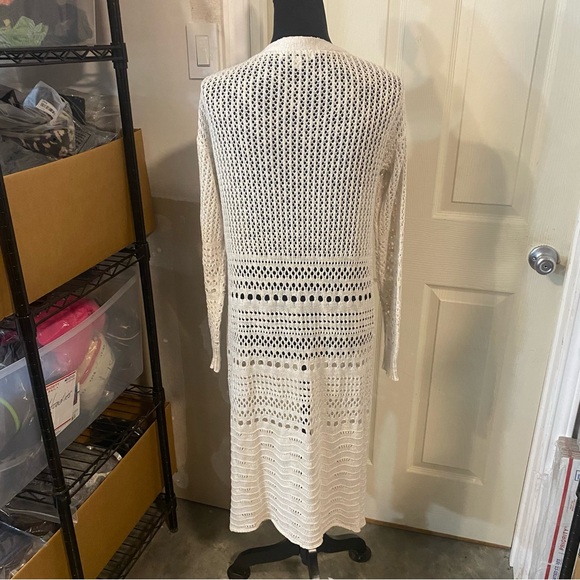 Moral Fiber Open Cardigan Large Women Embroidered Long Line Beige long sleeve - Picture 7 of 10